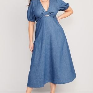 NWT OLD NAVY Fit & Flare Twist Front Denim Maxi Dress 2x